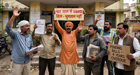 कर्नाटक : चिक्कोडी में चार साल से बकाया बिल को लेकर ठेकेदारों का हंगामा, इंजीनियर के कार्यालय का घेराव
