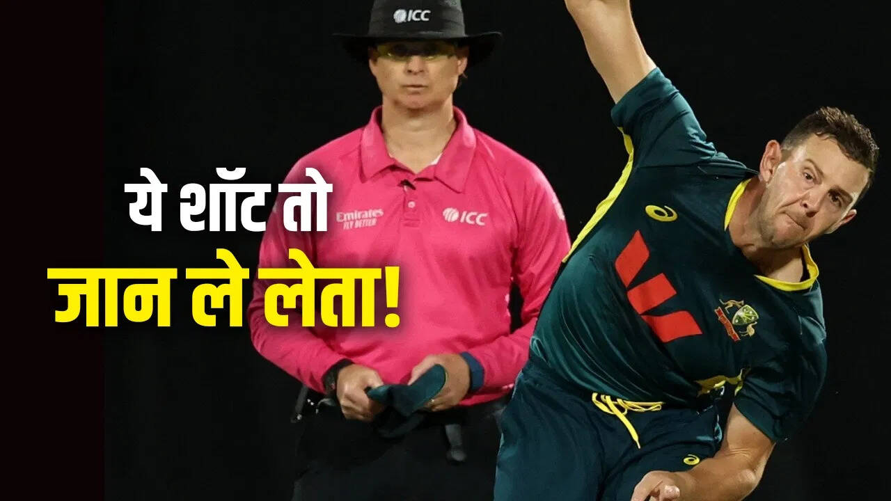 22 साल के Dewald Brevis ने मारा भयंकर रॉकेट शॉट, Injured होने से बाल-बाल बचे Josh Hazelwood, देखें VIDEO