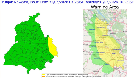 पंजाब : कई जिलों में येलो अलर्ट जारी, 40 से 60 किमी तेज हवाओं और तूफान की चेतावनी