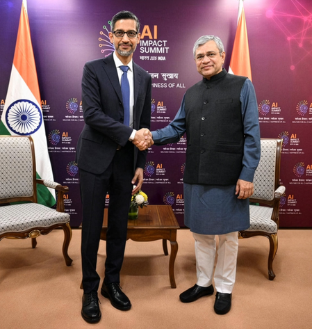 केंद्रीय मंत्री अश्विनी वैष्णव ने सुंदर पिचाई से मुलाकात की; डेटा सेंटर समेत एआई के उपयोग पर चर्चा हुई