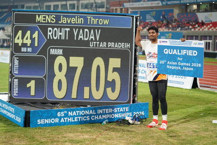 इंटर-स्टेट एथलेटिक्स: रोहित यादव ने 87.05 मीटर थ्रो के साथ जीता गोल्ड मेडल, तोड़ा अपना व्यक्तिगत रिकॉर्ड