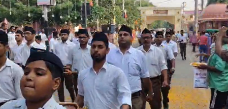 गोवर्धन में आरएसएस का भव्य पथ संचलन, 12 किमी तक गूंजे जय श्रीराम के नारे