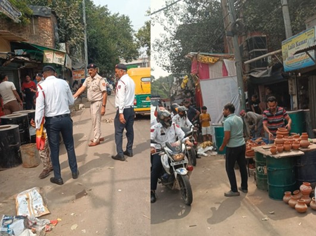 दिल्ली: त्योहारी सीजन से पहले ट्रैफिक पुलिस की कार्रवाई, 42 चालान काटे, 19 वाहन उठाए और 37 रेहड़ियां हटाईं