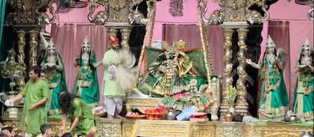 हरियाली तीज पर हरे रंग में रंगे बांके बिहारी, सोने-चांदी के झूले पर राधा संग झूले ठाकुर जी