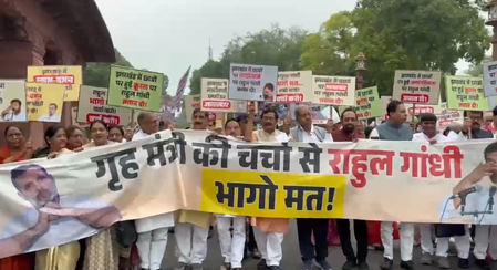अमित शाह के समर्थन में एनडीए सांसदों ने निकाला मार्च, झारखंड मुद्दे पर विपक्ष पर साधा निशाना