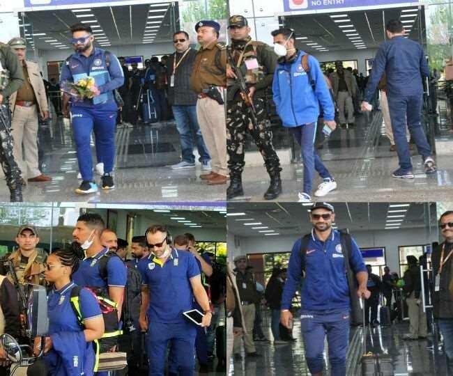 कोरोना वायरस के चलते मास्क लागकर लखनऊ पहुंची टीम इंडिया