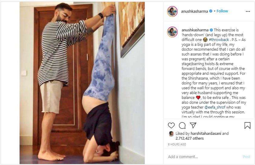 Virat Kohli ने पत्नी अनुष्का शर्मा को कराया शीर्षासन, सोशल मीडिया पर तस्वीरें हुई वायरल