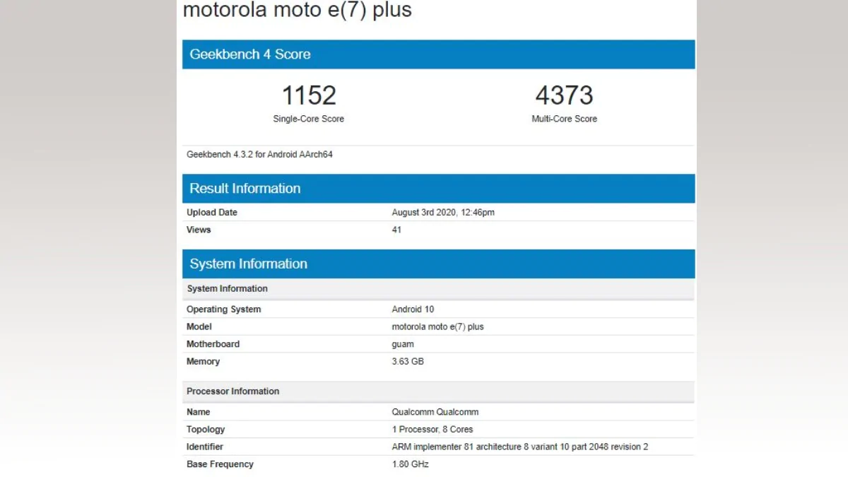 Moto E7 Plus स्मार्टफोन में दी जा सकता है 4 जीबी रैम, जानकारी मिली
