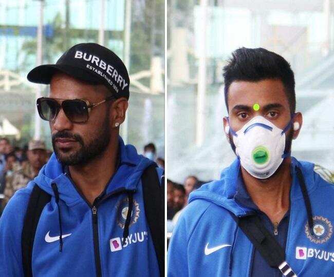 कोरोना वायरस के चलते मास्क लागकर लखनऊ पहुंची टीम इंडिया