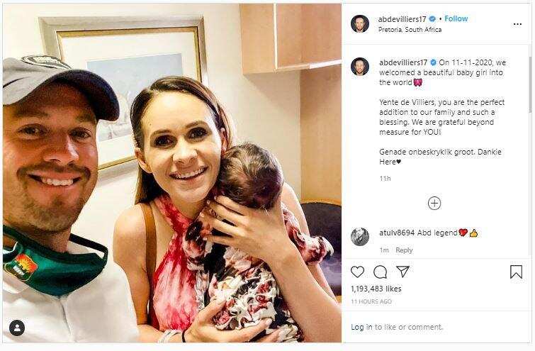 AB De Villiers के घर आई नन्ही परी, तीसरी बार बने पिता, देखें PHOTOS
