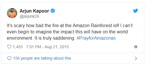 अमेजन में लगी आग से दुखी देश, सेलिब्रिटीज ने ट्वीट कर जताई चिंता
