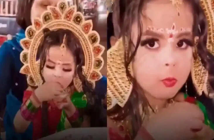 वायरल वीडियो: &ldquo;माता रानी के रूप में नन्ही परी ने ठेले पर खाई पानीपुरी, मासूमियत ने जीता लाखों दिल&rdquo;