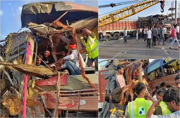 राजसमंद में बारातियों की बस और ट्रक की जबरदस्त भिड़ंत, चकनाचूर हुई बस, 37 बाराती हुए घायल