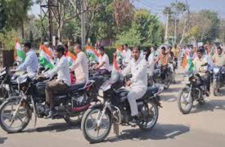 खैरथल-तिजारा जिले का नाम बदलने के विरोध में 203वें दिन विशाल तिरंगा बाइक रैली निकाली
