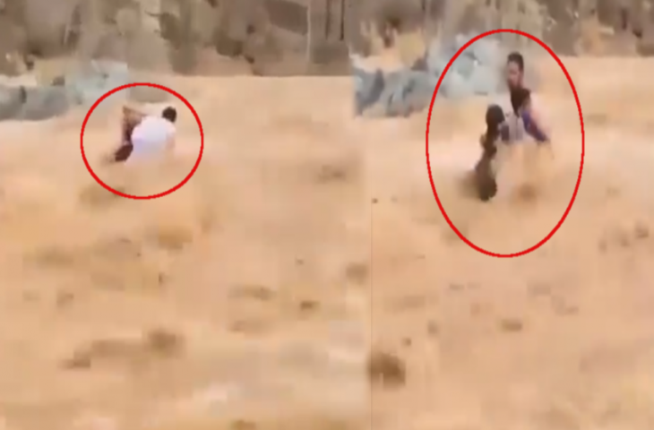 बाढ़ के तेज बहाव पानी में फंस गए बच्चे, पिता ने जान पर खेलकर ऐसे निकाला मौत के मुंह से बाहर