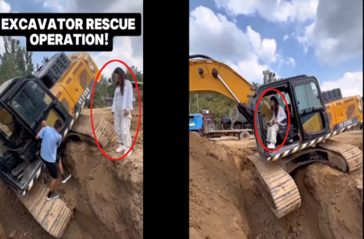 ये तो हैवी ड्राइवर निकली, शख्स हुआ फेल तो लड़की ने गड्ढे में फंसी जेसीबी को ऐसे निकाला बाहर