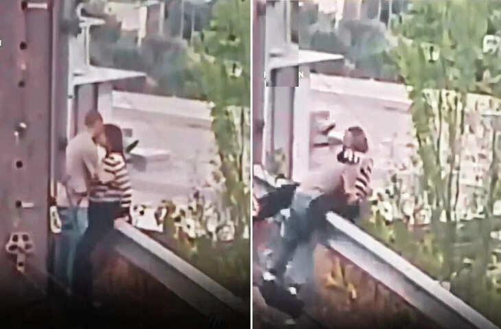 सड़क किनारे Kiss करने के चक्कर में हुआ मजेदार हादसा लोग हंस-हंस कर लोटपोट! खाई में जा गिरा कपल, वीडियो वायरल&nbsp;