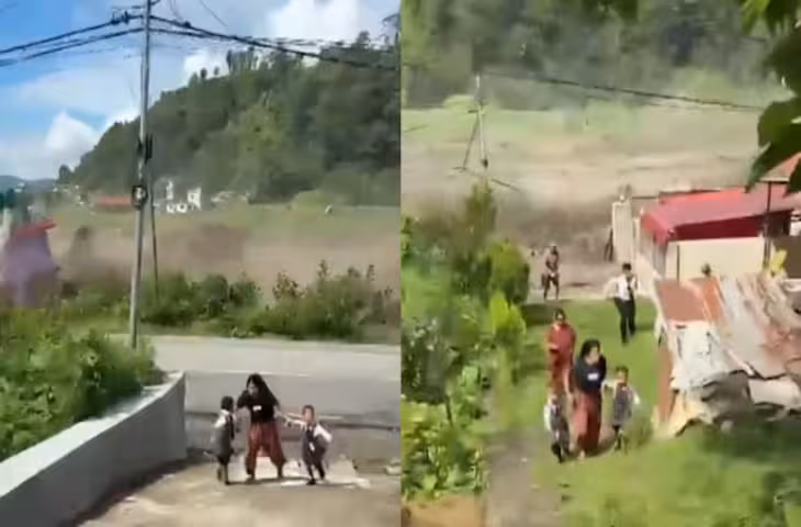 बाढ़ के पानी ने बदला पूरा मंजर, मां अपनी दोनों बेटियों के साथ बाल-बाल बची, कैमरे में कैद हुआ खौफनाक हादसा!