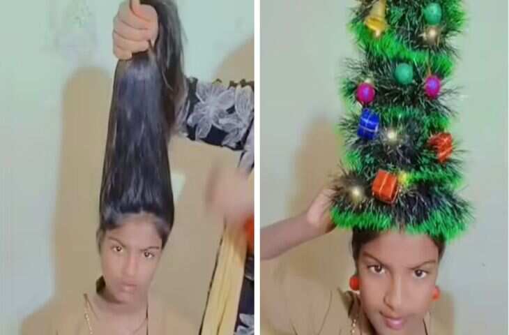 क्रिसमस डे पर दीदी नें लगाया गजब का दिमाग! बेटी के बालों को ही बना डाला क्रिसमस ट्री,&nbsp;वीडियो देख हैरान रह जाएंगे आप