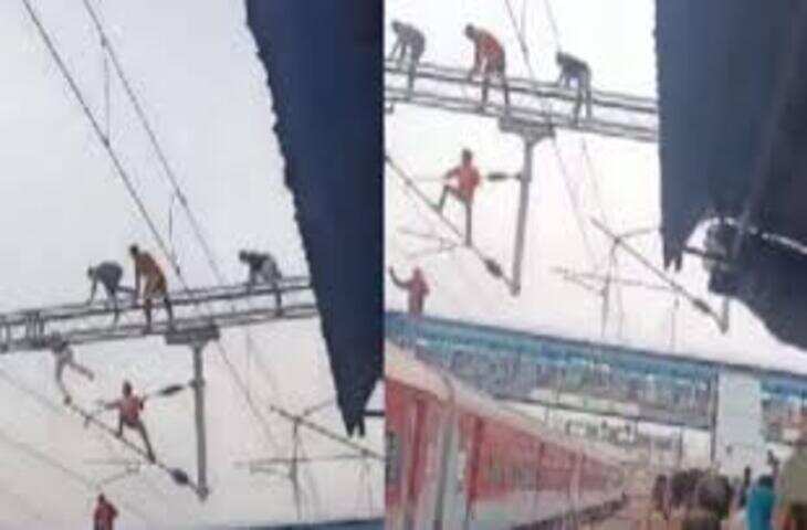 रेलवे ओवरहेड गैंट्री पर युवकों की खतरनाक हरकत, वायरल वीडियो ने बढ़ाई चिंता