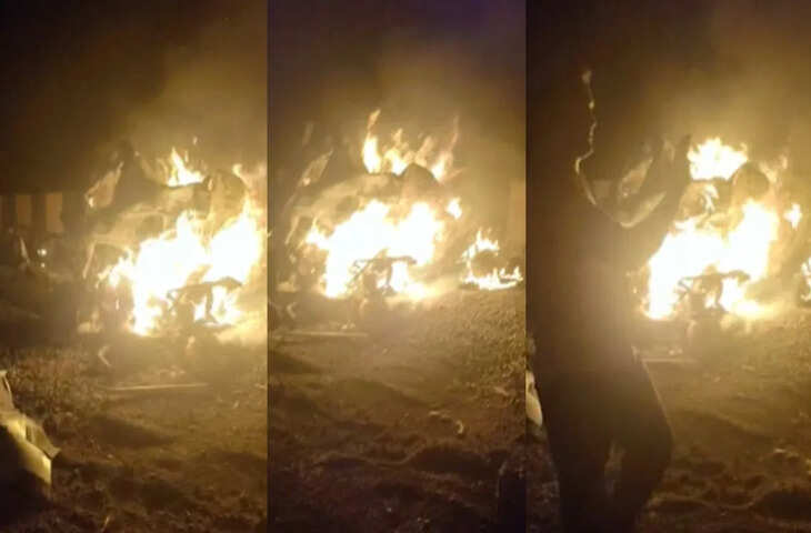 मिर्जापुर में भीषण सड़क हादसा: ट्रक की टक्कर से दो कारों में आग, 11 की मौत