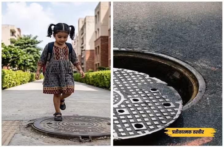 गुरुग्राम की पॉश सोसाइटी में खुले मैनहोल में गिरी 9 साल की बच्ची, CCTV मांगने पहुंचे पिता से बाउंसरों ने की मारपीट