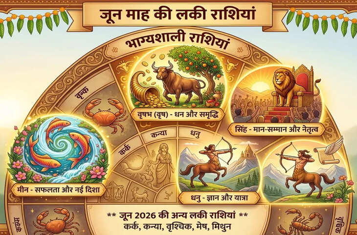 जून 2026 राशिफल: इन राशियों के लिए रहेगा भाग्यशाली महीना, करियर, धन और सेहत में मिलेंगे शुभ संकेत