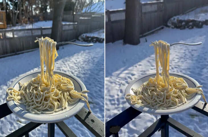 माइनस 21 डिग्री तापमान में खाना भी नहीं बचा! पलभर में जम गया पास्ता, वीडियो में देखे हैरान करने वाला नजारा&nbsp;