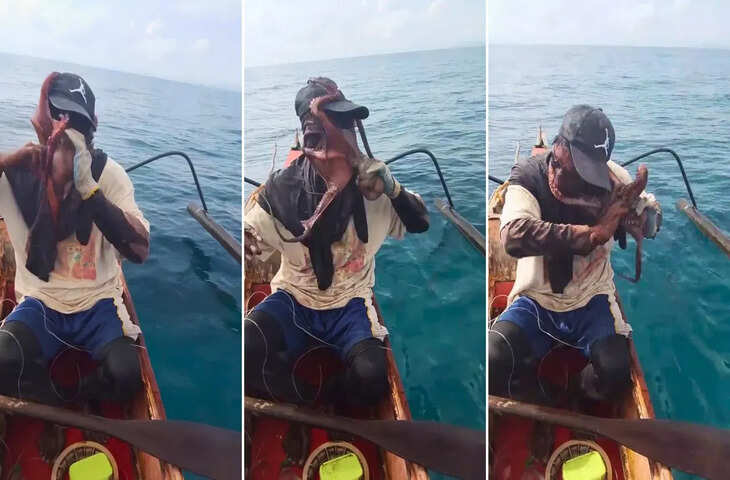 मौत से 25 सेकंड का मुकाबला! मछुआरे के चेहरे से चिपक गया ऑक्टोपस, वीडियो देख रोंगटे खड़े हो जाएंगे