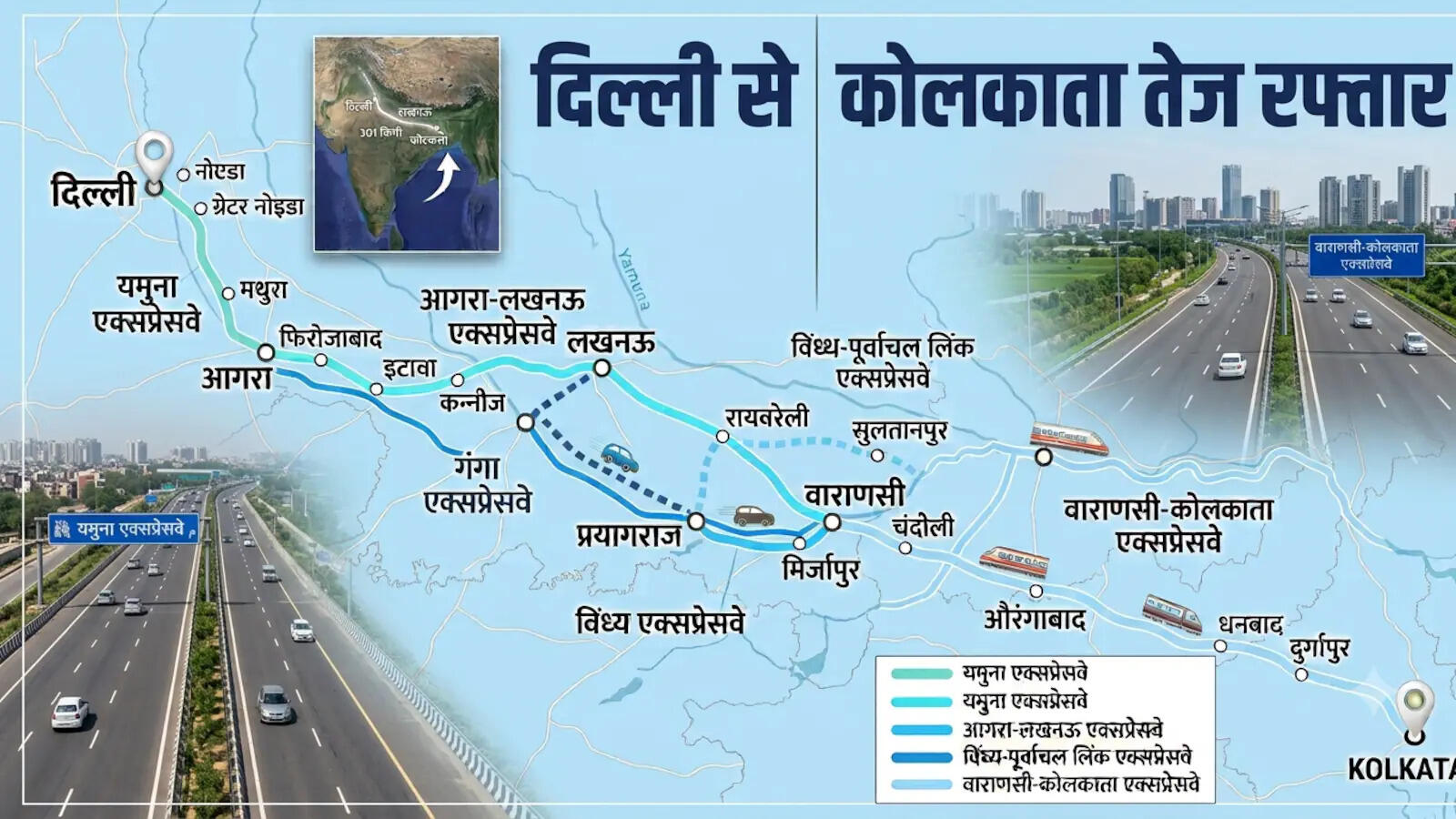 दिल्ली से कोलकाता अब दूर नहीं, 12 घंटे में पूरा होगा सफर; 6 एक्सप्रेसवे जोड़ेंगे कई राज्यों को, जानिए पूरा प्लान