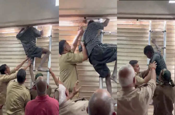 गाजियाबाद में चोरी की कोशिश में फंसा चोर, शटर में रातभर लटका रहा; वीडियो वायरल