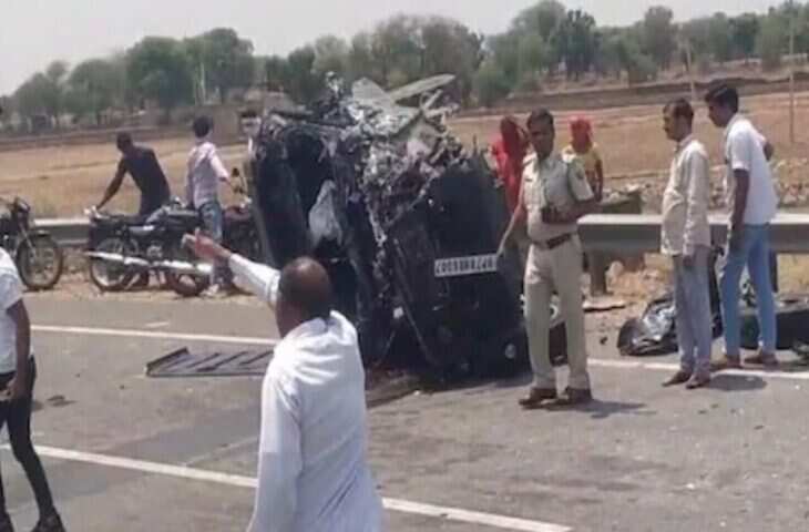 जयपुर-दिल्ली नेशनल हाईवे पर तेज रफ्तार कार कंटेनर में घुसी, एक ही परिवार के 3 लोगों की मौत, 5 गंभीर घायल