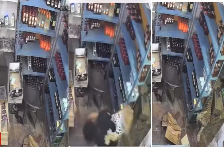 शराब की दुकान में मचा हड़कंप! तेंदुए ने कर्मचारी पर किया हमला, CCTV में कैद हुई पूरी घटना