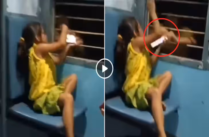 ट्रेन की खिड़की के पास फोन चलाना पड़ा भारी! बच्ची के हाथ से मोबाइल छीन ले गया चोर, VIDEO वायरल