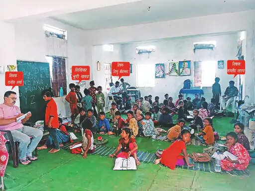 एक ही कमरे में पढ़ रहे पहली से पांचवीं तक के 123 बच्चे, चार शिक्षक संभाल रहे पूरी कक्षा