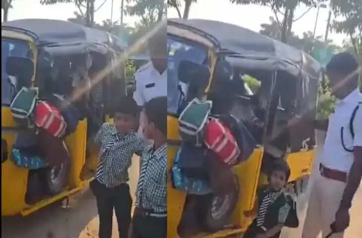 एक ऑटो में 22 बच्चों को बैठाकर चल दिया ऑटो ड्राइवर, पुलिस को दिखा भेड़ बकरी जैसा नजारा