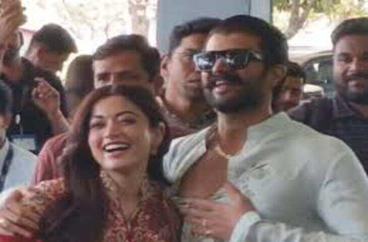 वीडियो में देंखे Rashmika Mandanna&ndash;Vijay Deverakonda शादी के बाद उदयपुर से हैदराबाद रवाना, एयरपोर्ट पर फैंस को कहा शुक्रिया