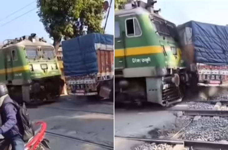 रेलवे क्रॉसिंग पर मौत से सामना! झारखंड में ट्रेन के सामने फंसी ट्रक, खौफनाक VIDEO सामने आया