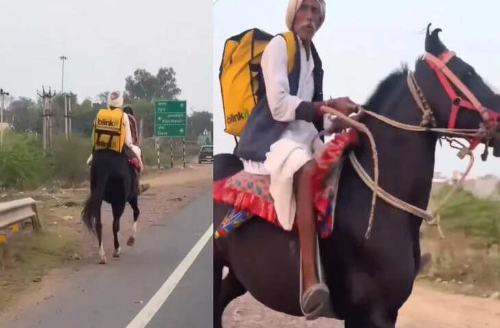 चाचा ने दिखाया देसी जुगाड़! घोड़े पर लेकर पहुंचे ब्लिंकिट का ऑर्डर, वायरल वीडियो देख लोग बोले - 'कमाल कर दिया चाचा'