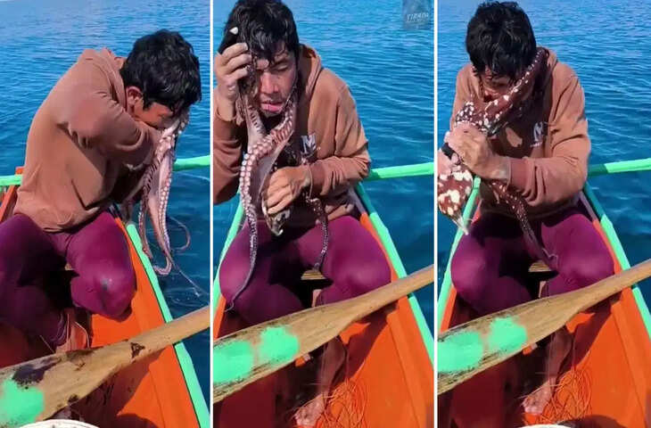 समुद्र में मछली पकड़ने गए मछुआरे पर ऑक्टोपस ने किया हमला, VIDEO देख लोग रह गए हैरान