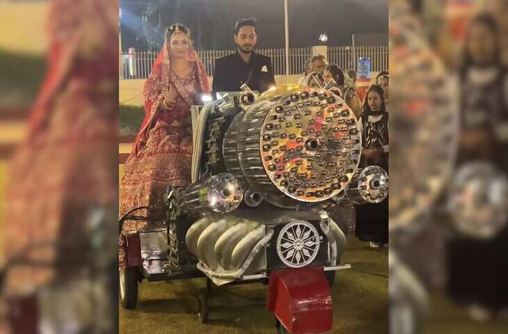 शादी में दिखा &lsquo;Animal&rsquo; फिल्म वाला तड़का, गन पर बैठकर दूल्हा-दुल्हन की एंट्री ने मचाया तहलका, देखे वीडियो&nbsp;