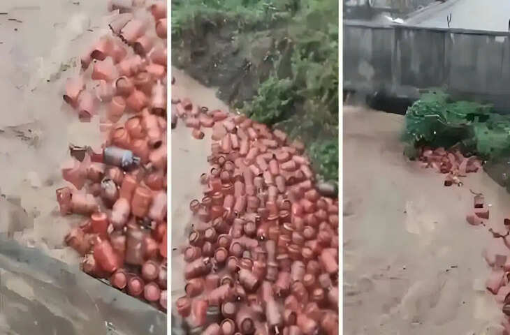 रायगढ़ में नदी में बह गए 3000 LPG सिलेंडर, वीडियो वायरल; प्रशासन ने दी चेतावनी- छूना भी पड़ सकता है भारी