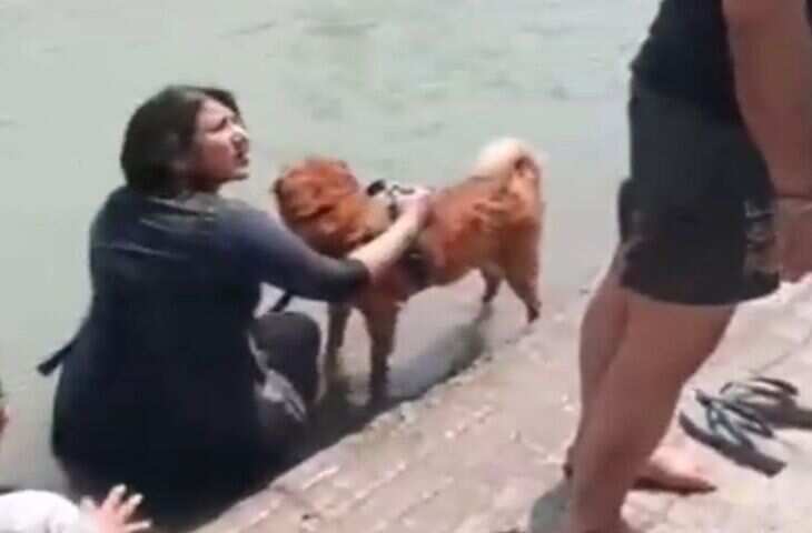 हरिद्वार के गंगा घाट पर विवाद! कुत्ते को नहलाने पहुंची महिला पर लोगों का गुस्सा फूटा, VIDEO देख सोशल मीडिया भड़का