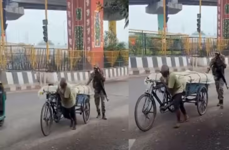 बुजुर्ग की परेशानी देख पिघला CRPF जवान का दिल, खुद धकेलने लगा ठेला, छोटी सी मदद ने जीता लोगों का दिल