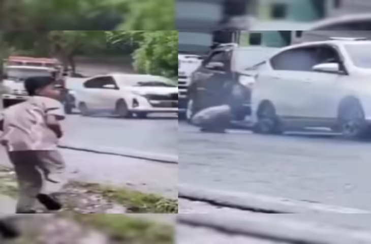 बारिश बनी आफत, ढलान पर फिसलती कार को देख बच्चे ने दिखाई गजब की समझदारी; VIDEO हुआ वायरल