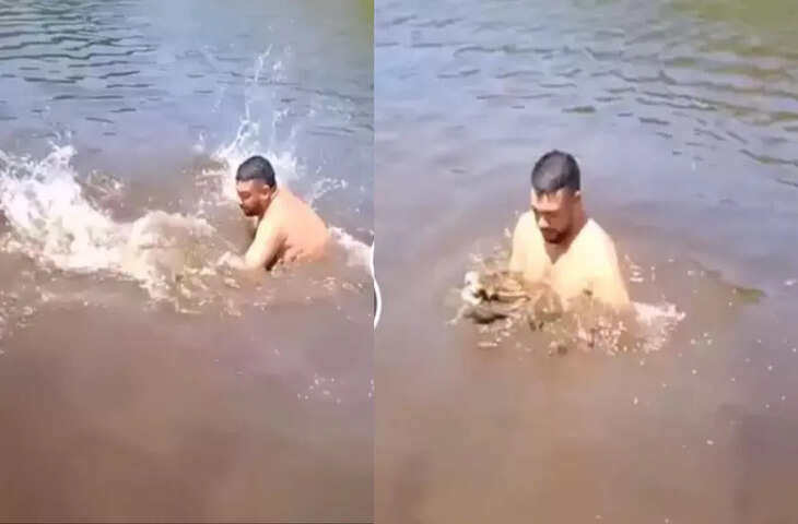 नदी में मस्ती कर रहा था शख्स तभी आ गया दरिंदा, फिर जो हुआ वो देख काँप जायेगी रूह&nbsp;