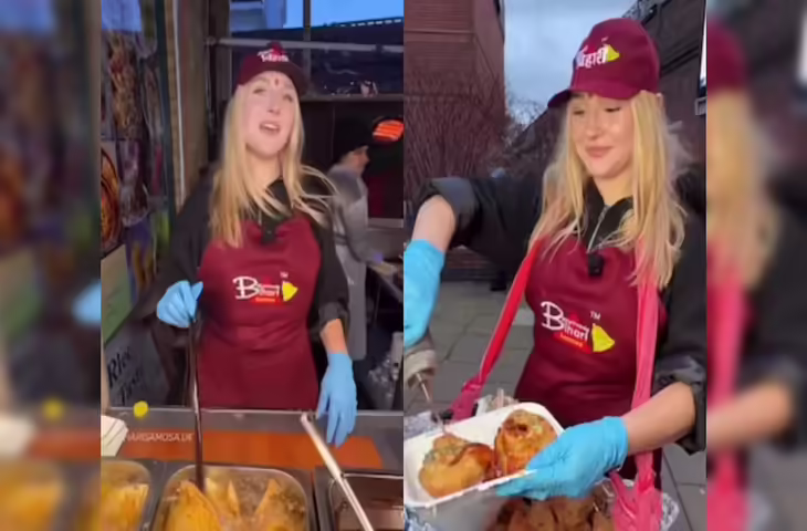 Viral Video: लंदन में देसी तड़का! समोसे की दुकान पर विदेशी युवती ने उड़ाया गुलाल, सोशल मीडिया पर मचा तहलका