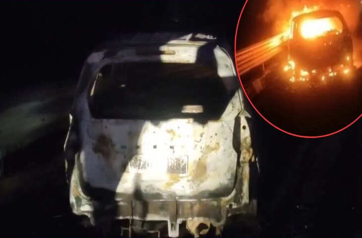 अलवर में दर्दनाक हादसा: दिल्ली-मुंबई एक्सप्रेसवे पर चलती कार में आग, 5 लोगों की मौत, चालक गंभीर रूप से झुलसा