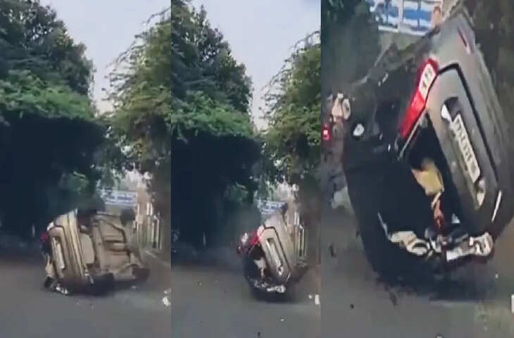 दिल्ली में बीच सड़क पर पलटी कार, चकरघिन्नी की तरह नाची WagonR, लड़के का सिर निकला बाहर, हैरान कर देगा VIDEO