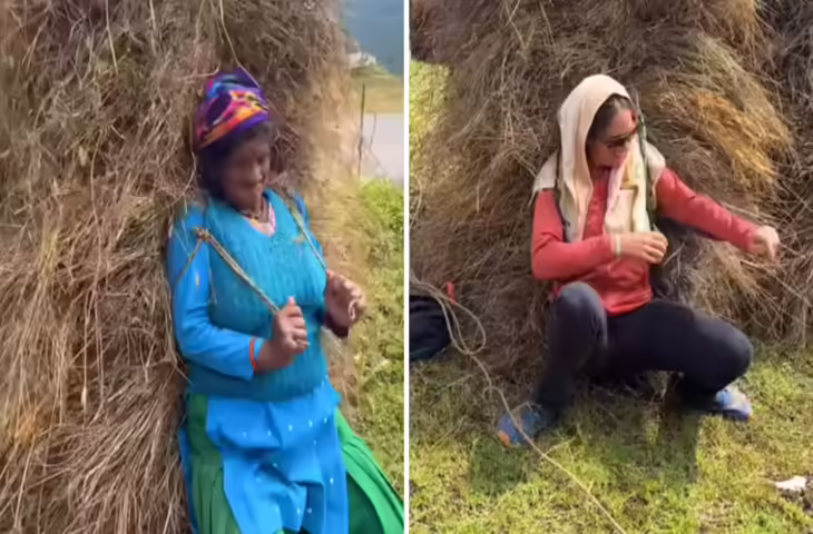 पहाड़ी आंटी को टक्कर देने के लिए विदेशी महिला ने उठाना चाहा 40 Kg का घास का बोझ, फिर जो हुआ उसने जीत लिया दिल